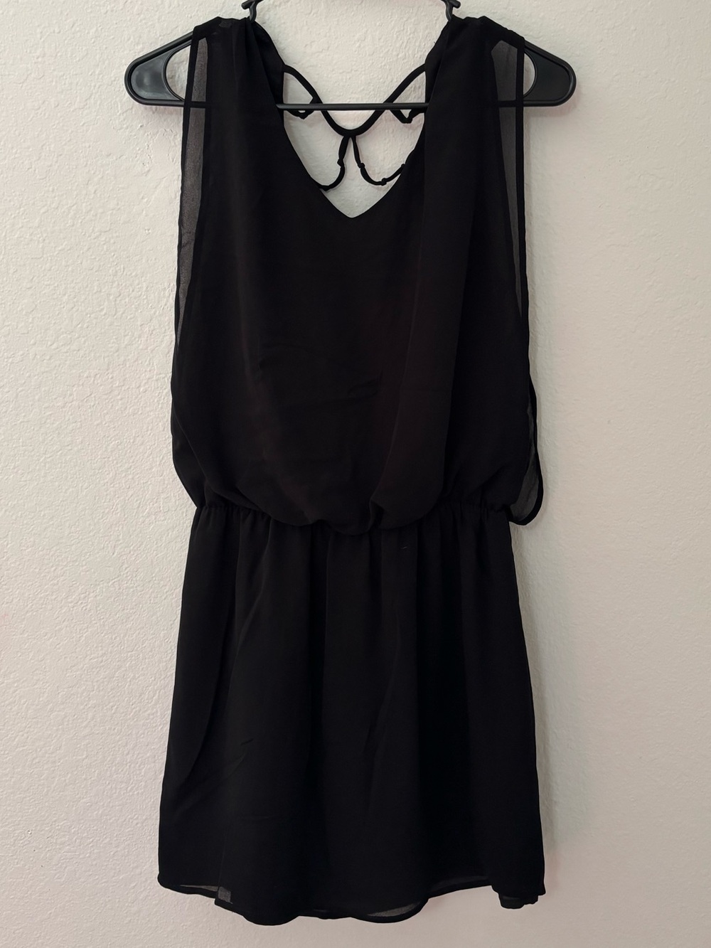 Naked Zebra Black Chiffon Open Back Blouson Dress Small